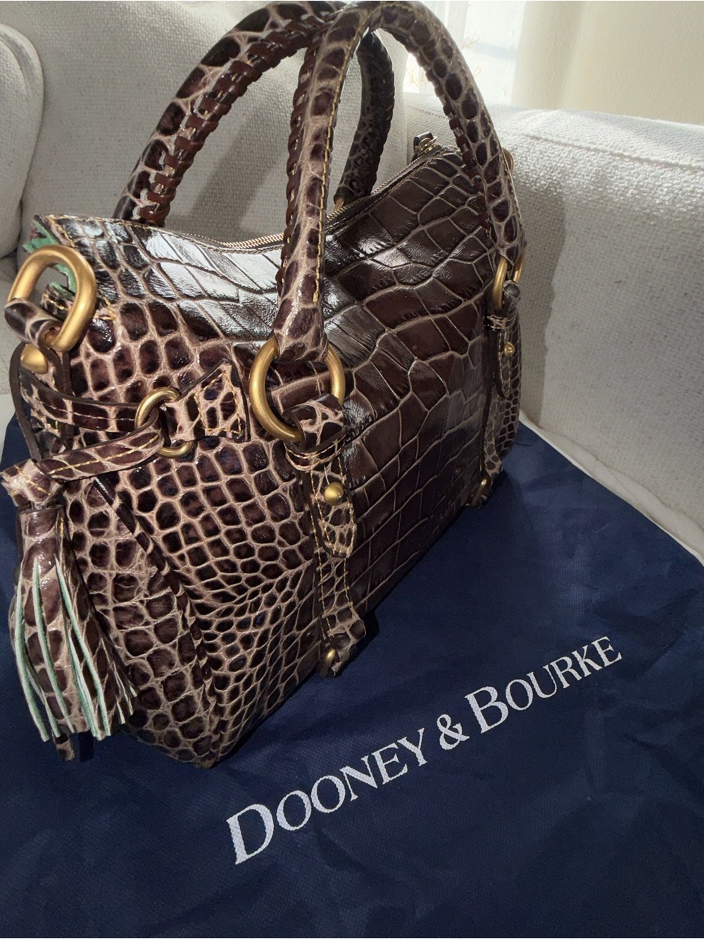 Dooney & Bourke Brown Croc-Embossed Leather Florentine Satchel - Picture 5 of 16